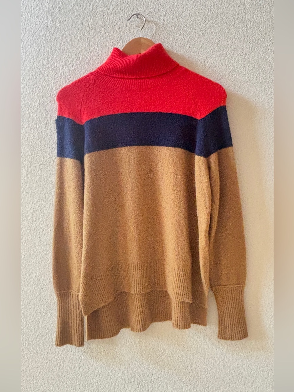 J. Crew Oversized Colorblock Merino Wool and Alpaca Turtleneck Sweater, S